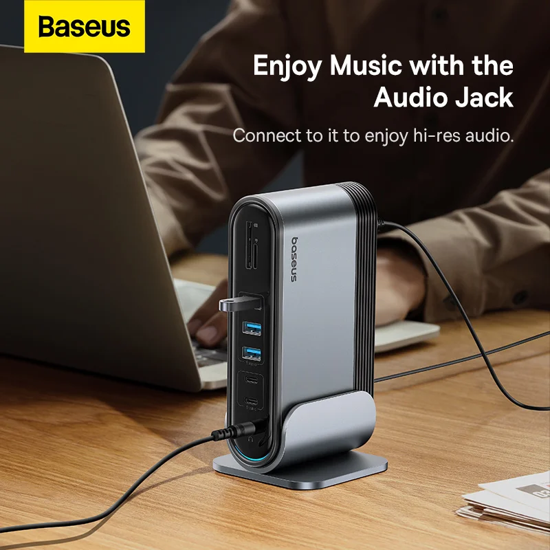 Imagem -06 - Baseus-unionjoy Estação de Ancoragem com Ecrã Triplo 17 Portas Cinzento Sideral Usb-c para Hdmi4k 60hz x Dp4k 60hz x Usb 3.0x3 Usb