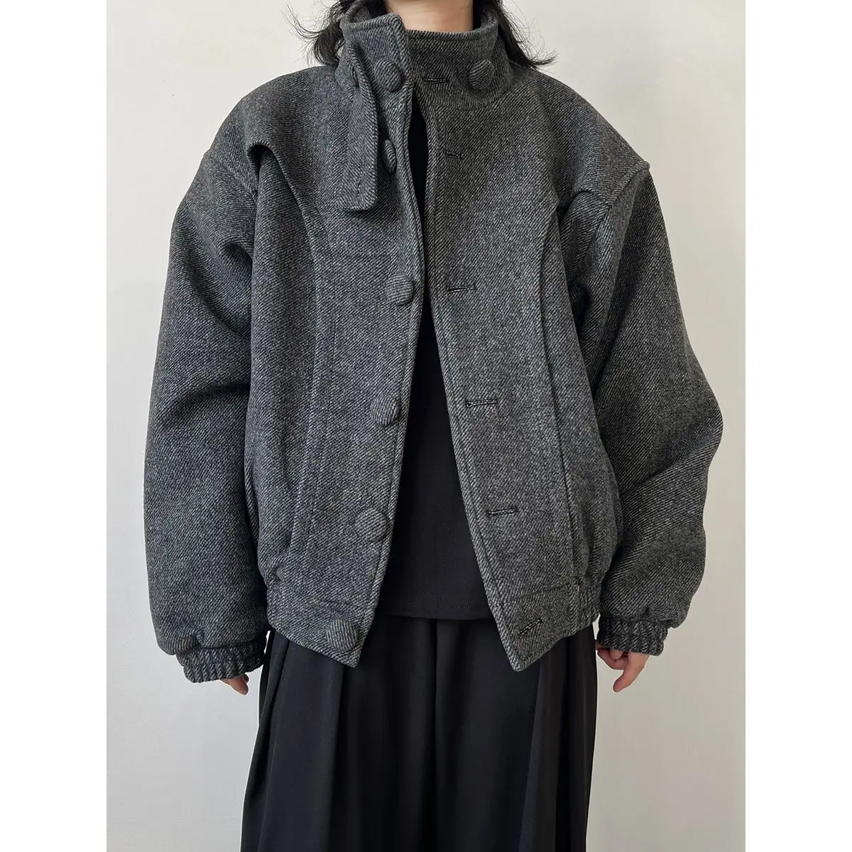 

Heavyweight Men's Woolen Coat Stand Collar Loose Fit American Retro Patchwork High End Feeling Winter Faion Outerwear