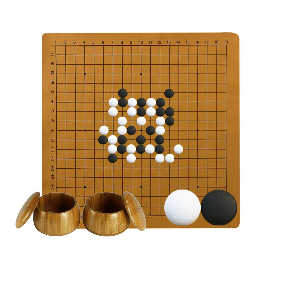 Chinese Go Game, Melanine or Stone 361 Chess Pieces 19 Road PU Board Flat Cover Bamboo Jar Go Game Set, Wuzi Chess, Board Game