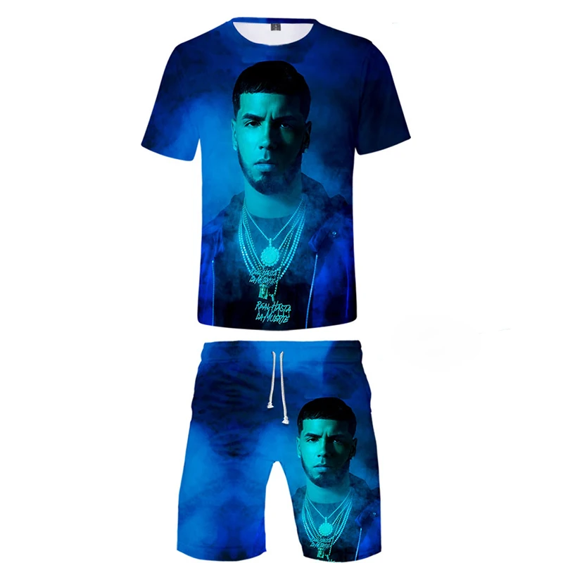 Summer Men\'s Tracksuit Rapper Anuel AA 3D Print T-shirt Shorts Sets 2 Pieces Streetwear Man Sportswear Suits Oversized Clothing