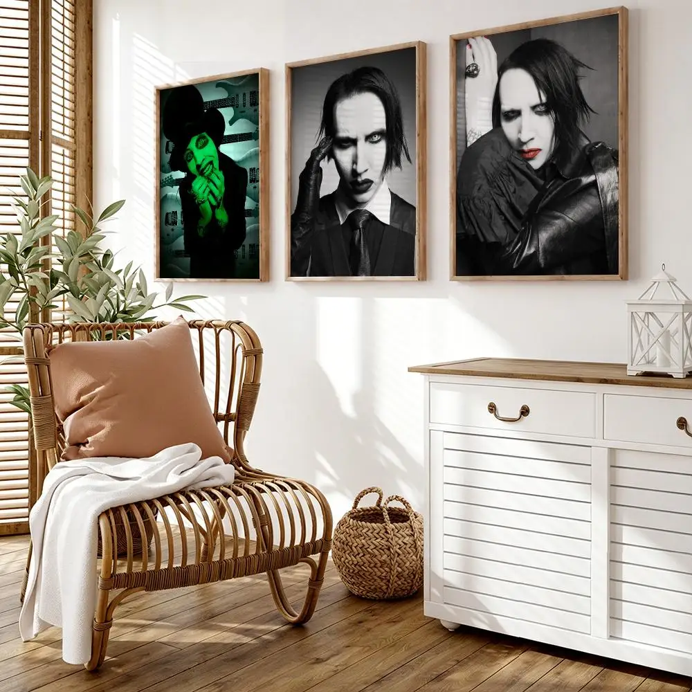 Singer M-Marilyn Manson Poster Wall Stickers HD Painting Self Adhesive Art Decals for Bedroom Living Room Home Decor