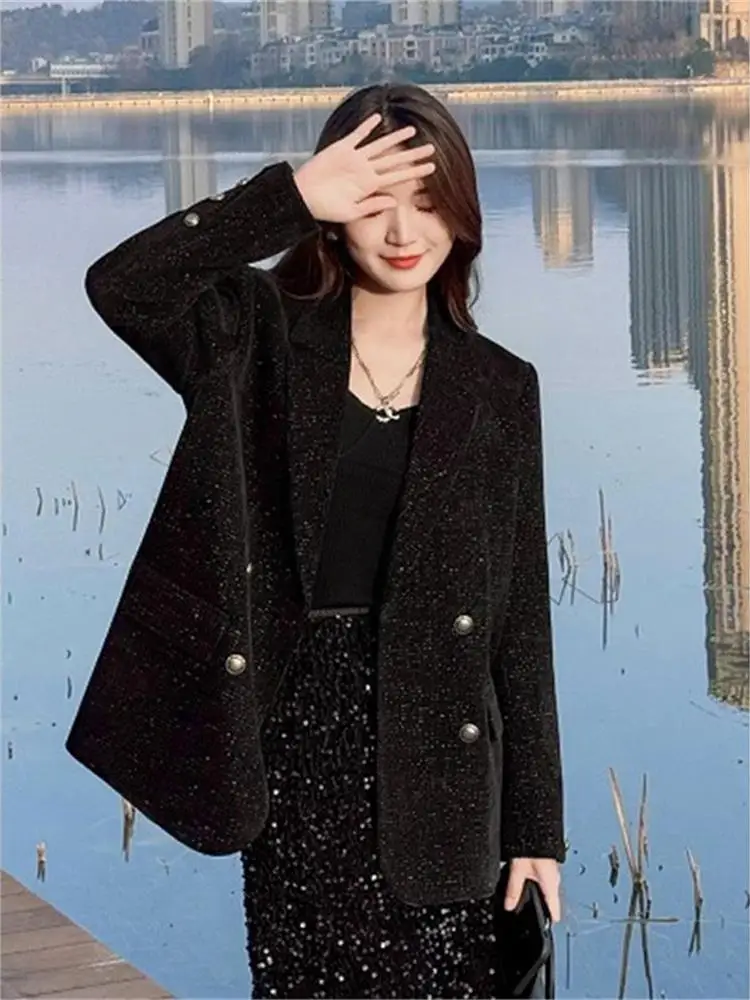 Chaqueta de Traje E y Brillante para Mujer, Estilo Coreano, Hoada, Casual, Entallada, Primavera-Otoño, Nueva, Manga ...