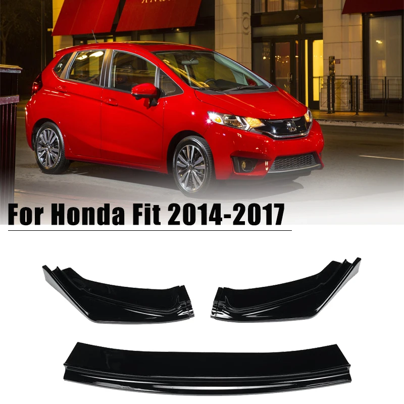 

3Pcs Front Bumper Lip Splitter Spoiler For Honda Fit 2014-2017 Gloss Black Carbon Fiber Car Modification Part Body Kit