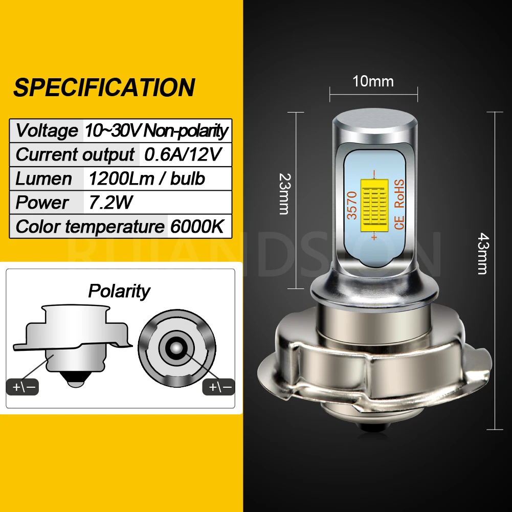 อุปกรณ์เสริมรถจักรยานยนต์ไฟหน้า LED PH3S ซ็อกเก็ต 10-30V แรงดันไฟฟ้ากว้าง 3570 ชิป 1500LM ความสว่างสูงเหมาะกับ 12V 50cc สกู๊ตเตอร์ 2PCS
