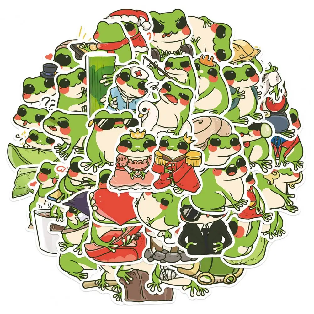 Pegatinas de rana impermeables de Pvc, juego de pegatinas de rana de dibujos animados, autoadhesivas, para teléfono y equipaje, 50 piezas