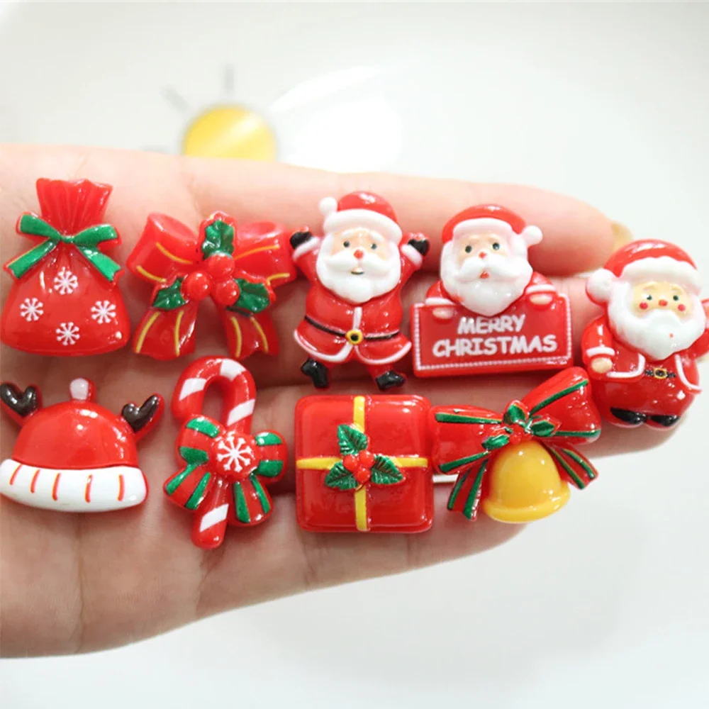 10 buah 2023 mengkilap baru jenis natal miniatur Flatback Resin Cabochons untuk jepit rambut buku tempel DIY dekorasi rumah aksesoris kerajinan