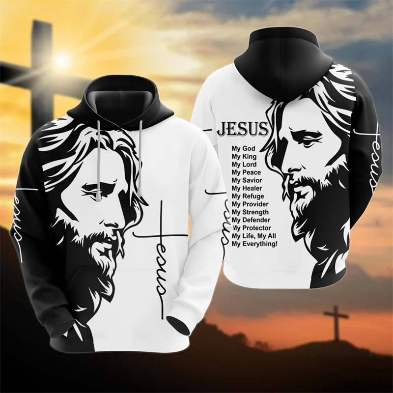 

Funny 3D Jesus Print Men's Hoodies Fashion Lion Pattern Sweatshirts Autumn Casual Oversized Hoodie Top Hip Hop Trend Y2k Clothes