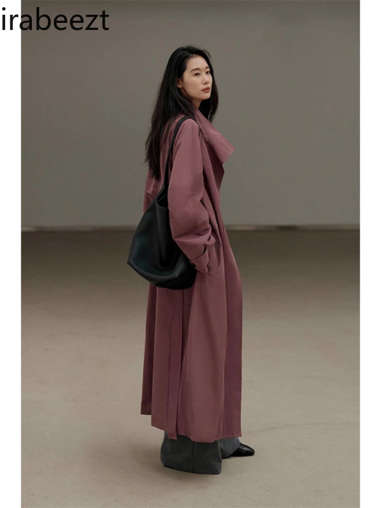 Chinese Women's New Autumn Simple Commuter Leisure Tops Loose Slouchy Silhouette Standing Collar Fashion Trench Coat