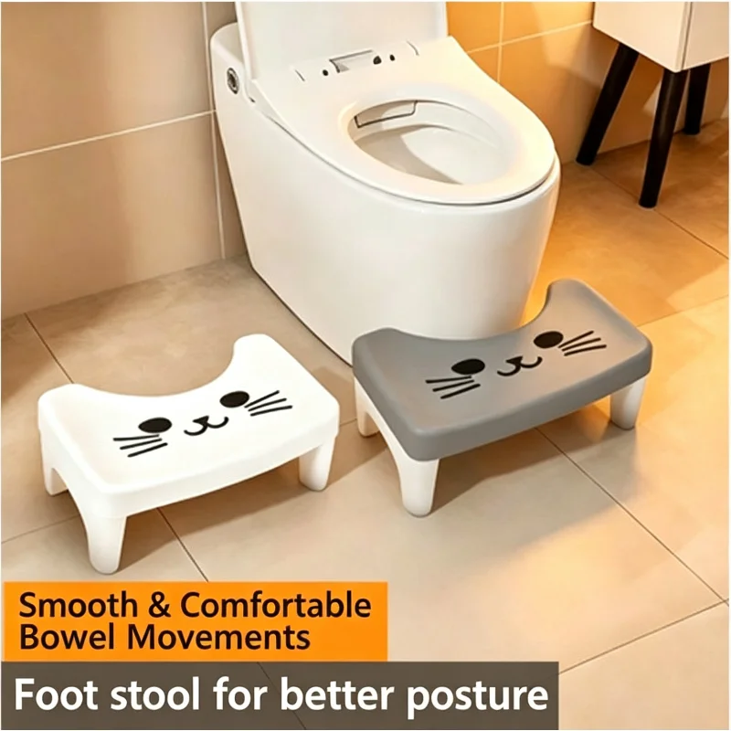 Cute Cat Print Ergonomic Toilet Step Stool Foot Rest For Kids Potty Training Adults Pregnant Women Comfort Defecation Helper
