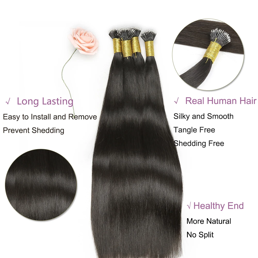 حلقات نانو طبيعية وصلات شعر خرز صغير وصلات شعر مستقيمة شعر بشري لعذراء أشقر مسبقًا 18-24 بوصة