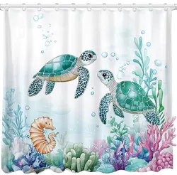 Underwater World Dolphin Turtle Shower Curtain,Ocean Animals Polyester Fabric Bathroom Curtains for Home Decoration Curtain