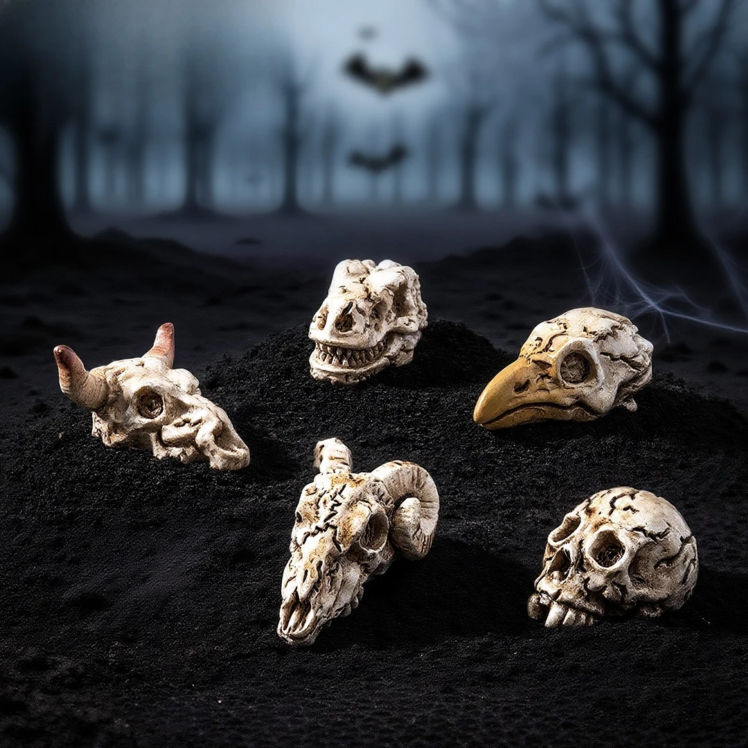 New Halloween Decor: 4Pcs  Animal Skulls & Skeletons, DIY Accessories for Ecological Bottle Micro Landscape Desktop Ornaments