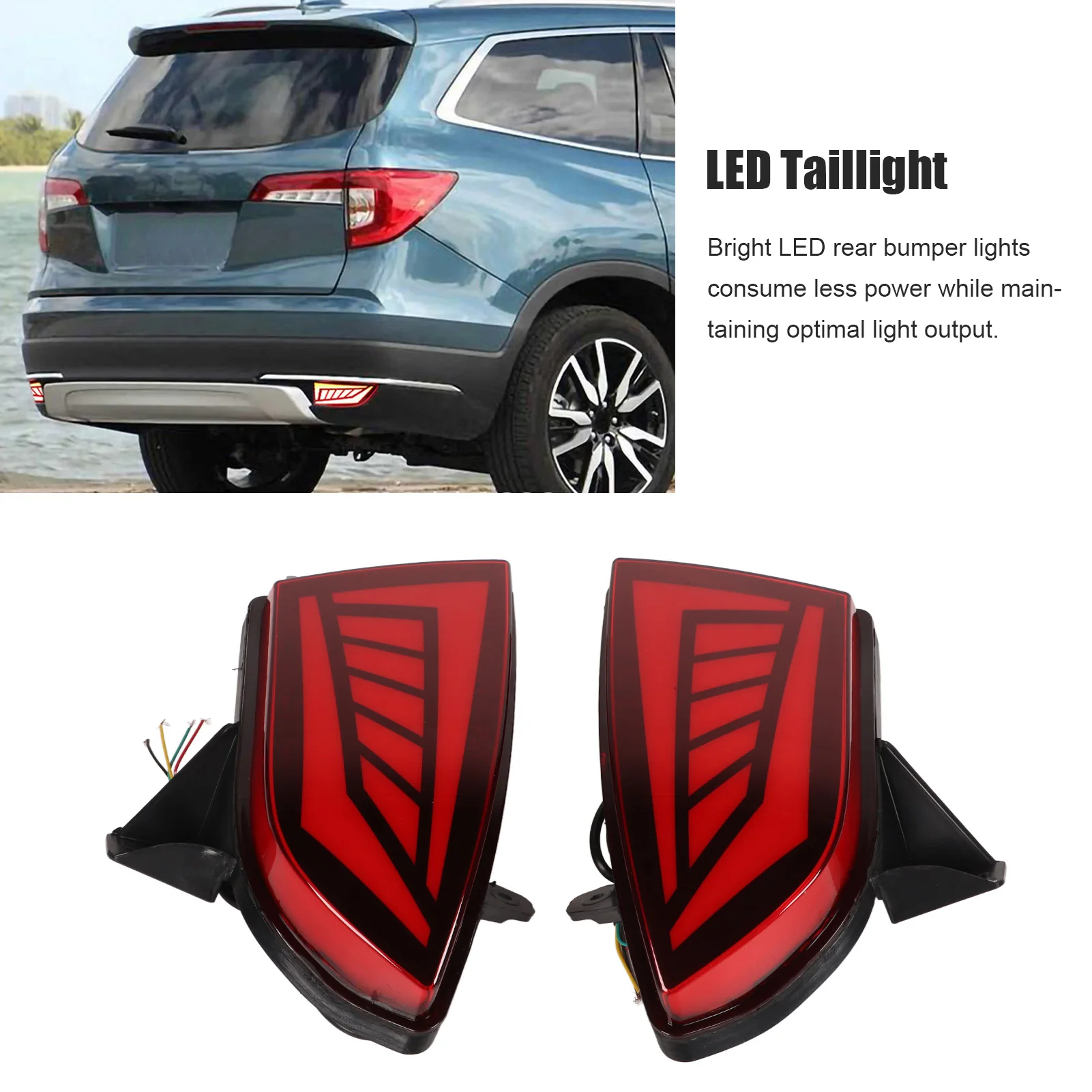 For Honda Pilot 2019-2021 2pcs Left+Right Rear Bumper Light  3 Functions  Dynamic Turn Signal Lamp With  LED Bulbs 12V 45‑55LM