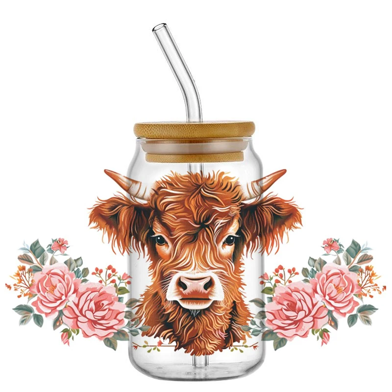 Highland Cattle Decal Transfer Sticker UV DTF DIY for 16oz Glass Cup Can Wraps Easy To Use Custom Cow Mugs Gift Decals