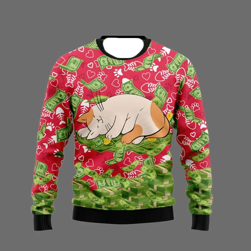 2026 Women Cute Cat Graphic Sweatshirts Harajuku Fashion Ugly Christmas Sweater Funny Unisex Long Sleeve Pullovers Sweatshirt