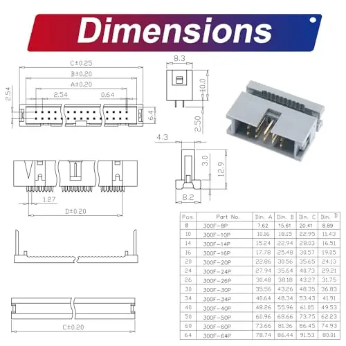 2.54mm IDC Flat Ribbon Cable , FC 8-Pin Male to Female IDE Extension Cable 30cm 3PCS (FM8-30cm-3Pcs)