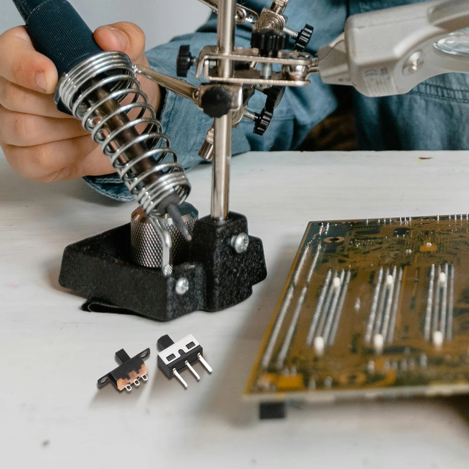 

40pcs Sliding Switch 3 Pin Toggle Vertical Slide Horizontal Micro Switch Zinc Alloy Compact Easy Installation Low Power Audio