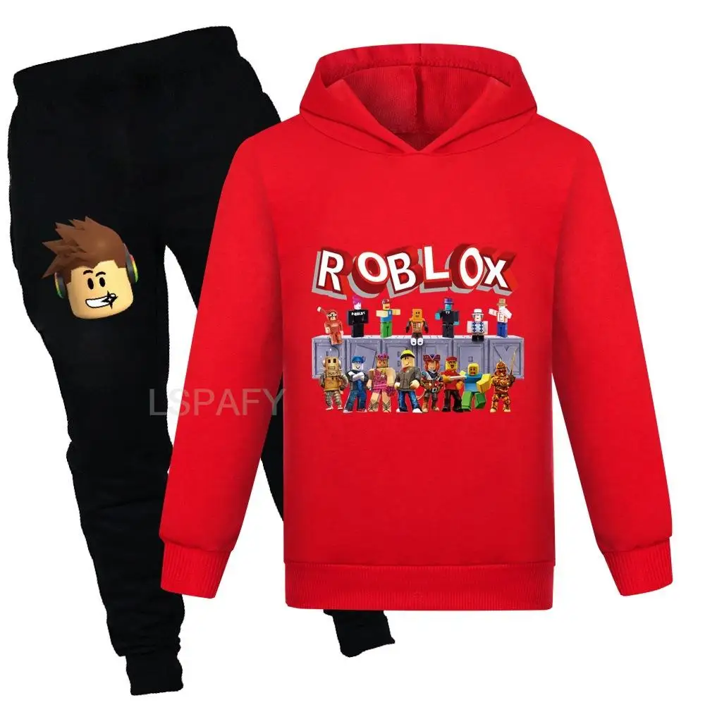 Set di abbigliamento per neonati ROBLOX Cartoon felpe con cappuccio felpa + pantaloni Set 2 pezzi tute abbigliamento Costume per bambini 2-15Y