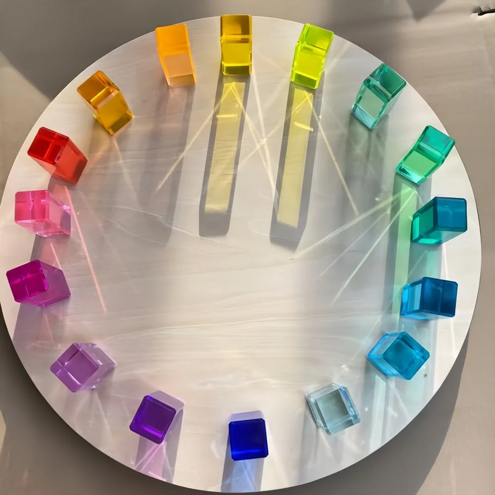 Cubi acrilici di cristallo arcobaleno ad alta trasparenza Blocchi di gemme impilabili Blocchi di costruzione sensoriali per bambini che imparano l'ombra luminosa a colori