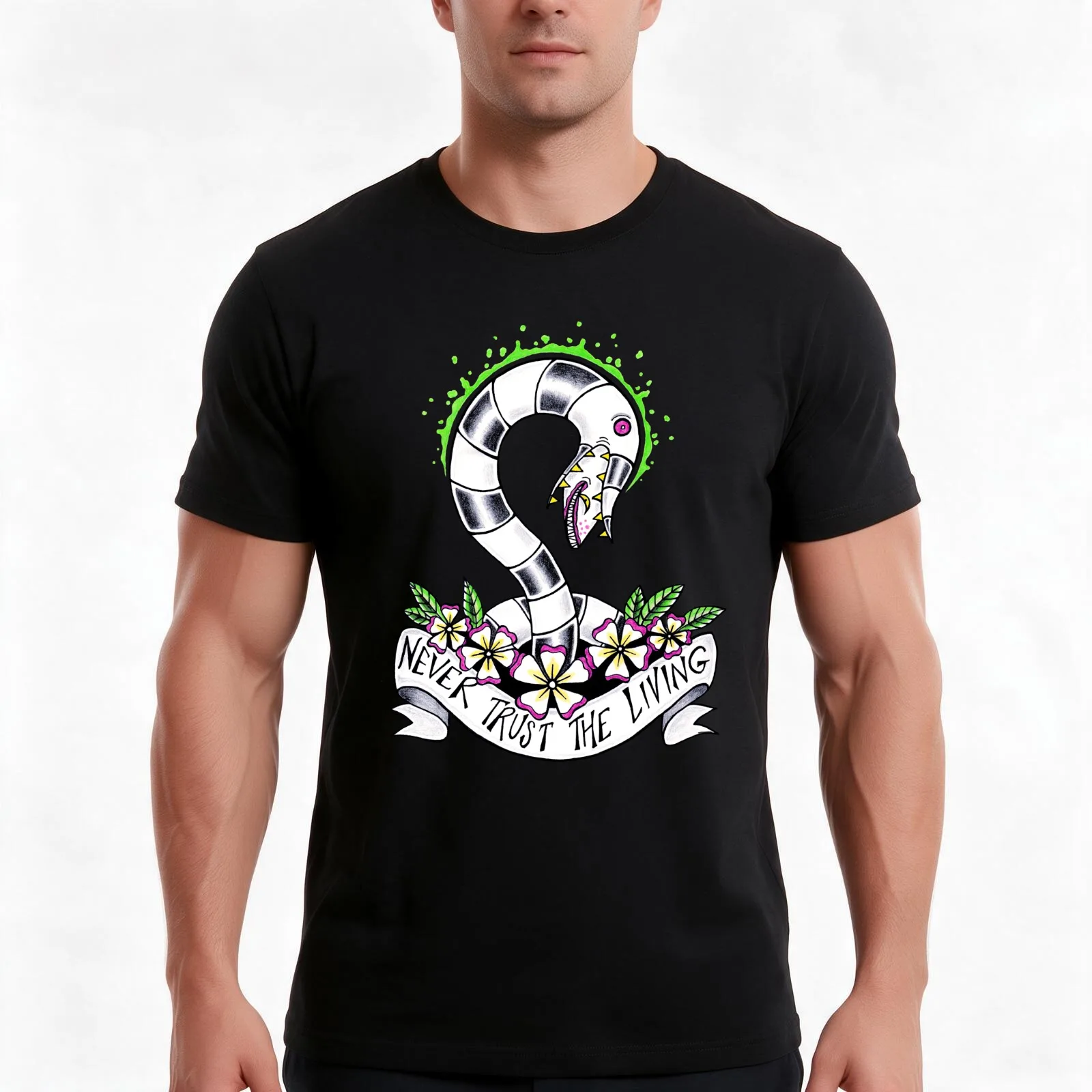 Never Trust the Living T-Shirt, Summer Casual Cotton Tee, Oversized Streetwear Tops, Vintage Graphic Print, Unisex Men Women