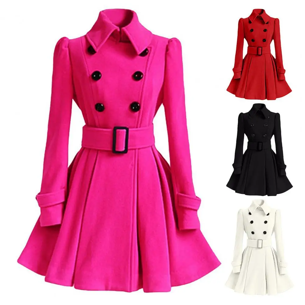 New Fashion Classic Winter Thick Coat Europe Belt Buckle Trench Coats Double Breasted Outerwear Casual Ladies Dress Coats