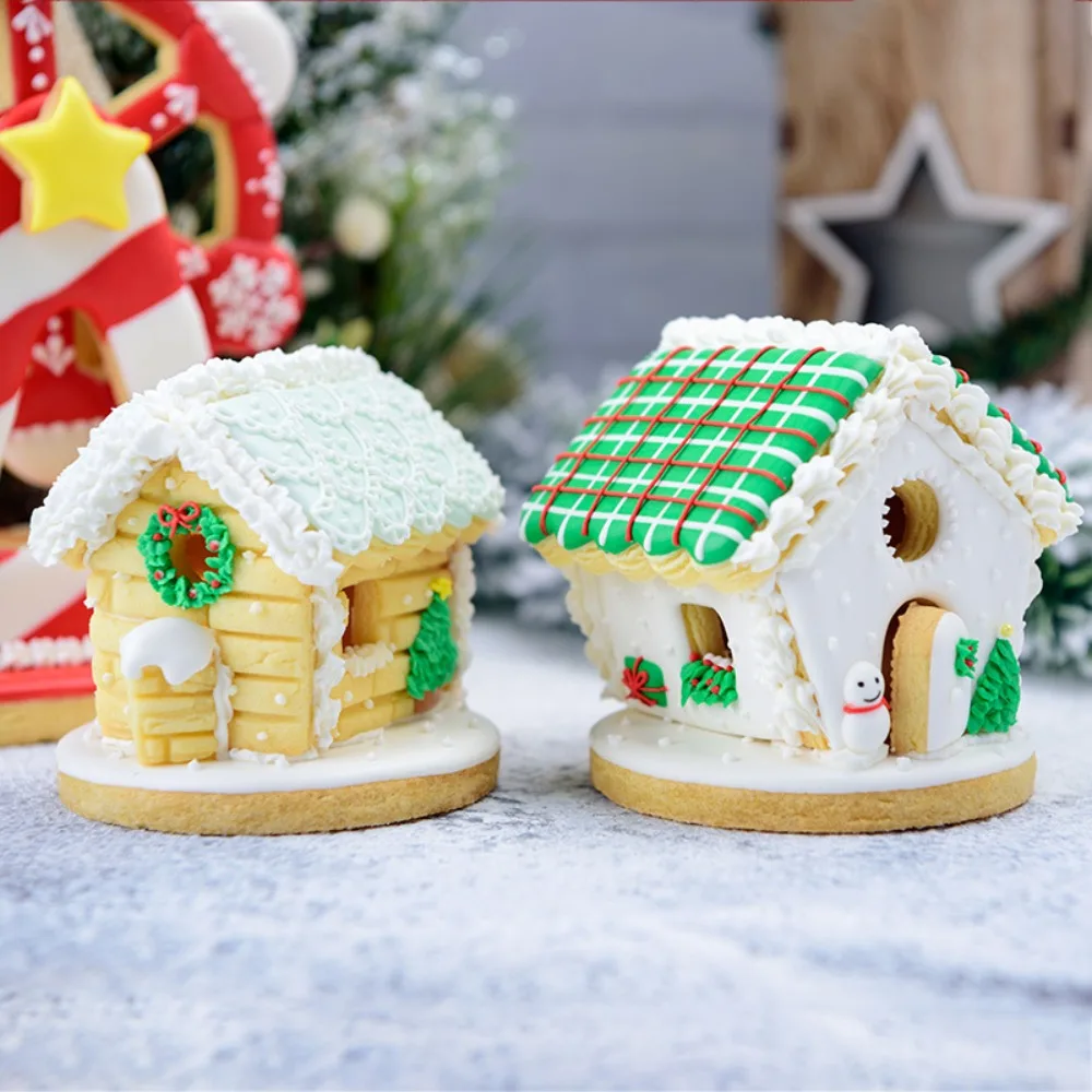 Juego de 6 Cortadores de Galletas con Forma de Casa de Jengibre Navideña, Moldes de Plástico 3D para Hacer Galletas Navideñas, Plantillas para Hornear y Manualidades Familiares