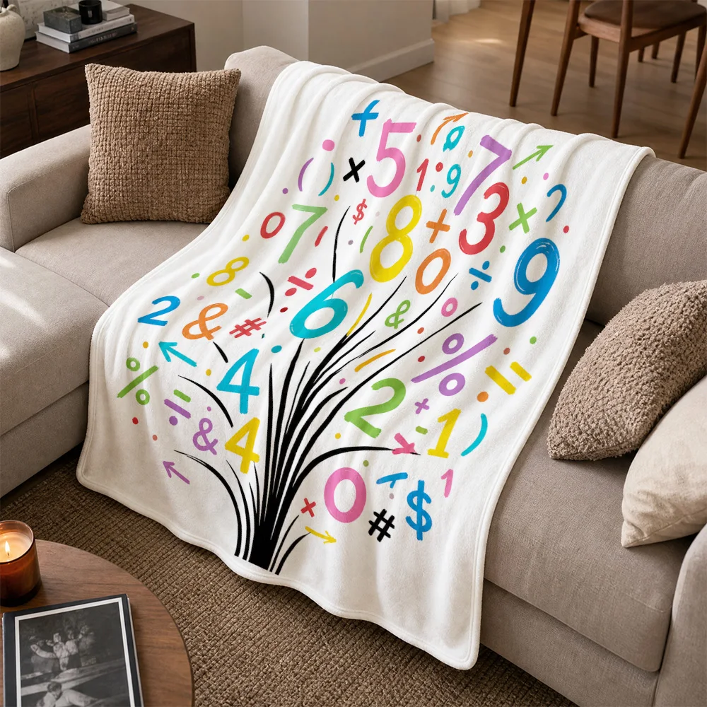 Geometric Math Symbols Equation Pattern Plush Throw Blanket for Sofa Couch Decorative STEM Fleece Winter Home Decor Gift