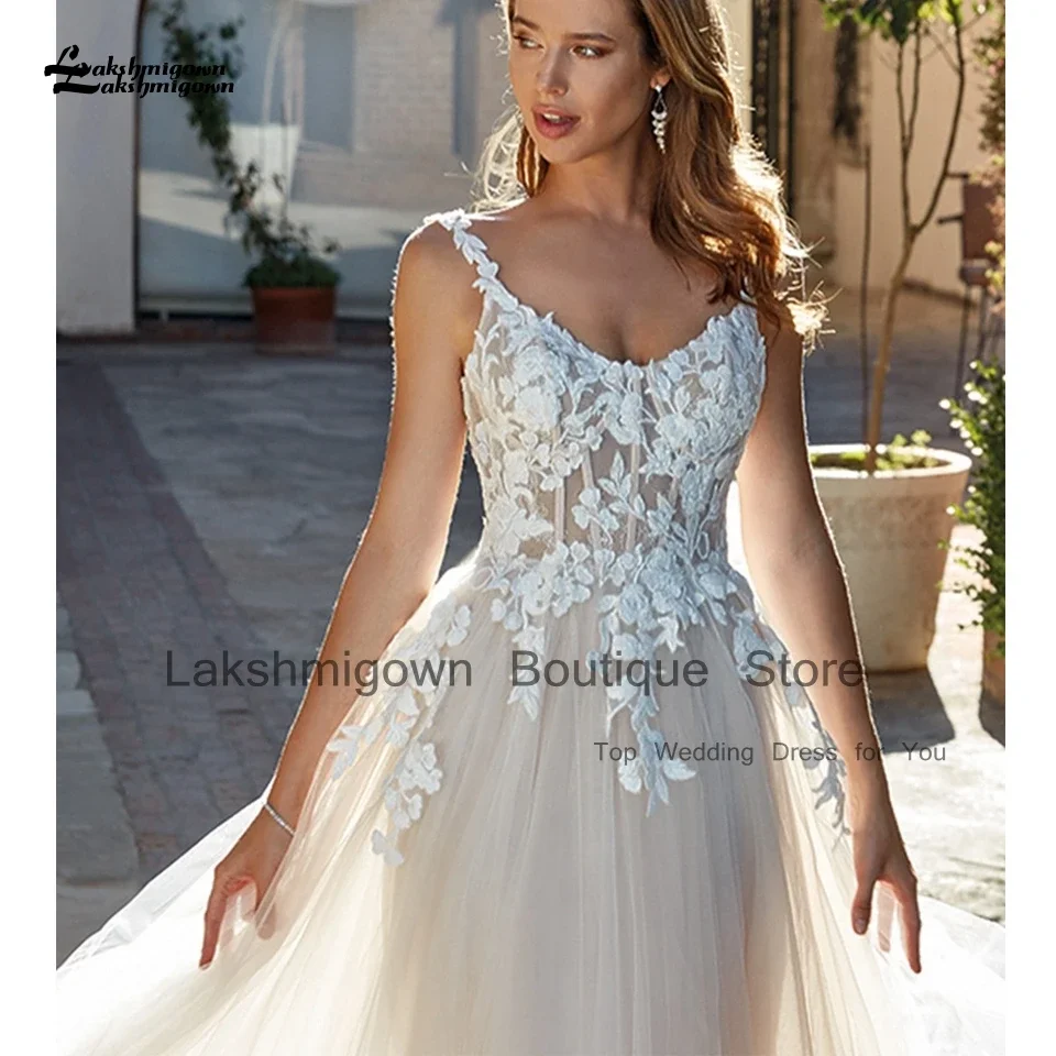 Lakshmigown Light Champagne Beach Corset Wedding Dress for Women Scoop A Line Trouwjurk Boho Bridal Gowns Vestidos de Novia 2025