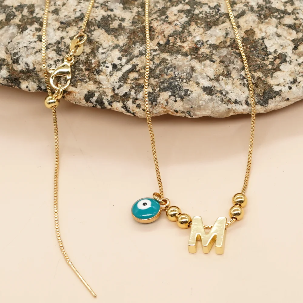 

Evil Eye Letter A-Z Pendant Necklace Adjustable Gold Plated Chain Necklaces for Women Handmade Gift Boho Stainless Steel Jewelry