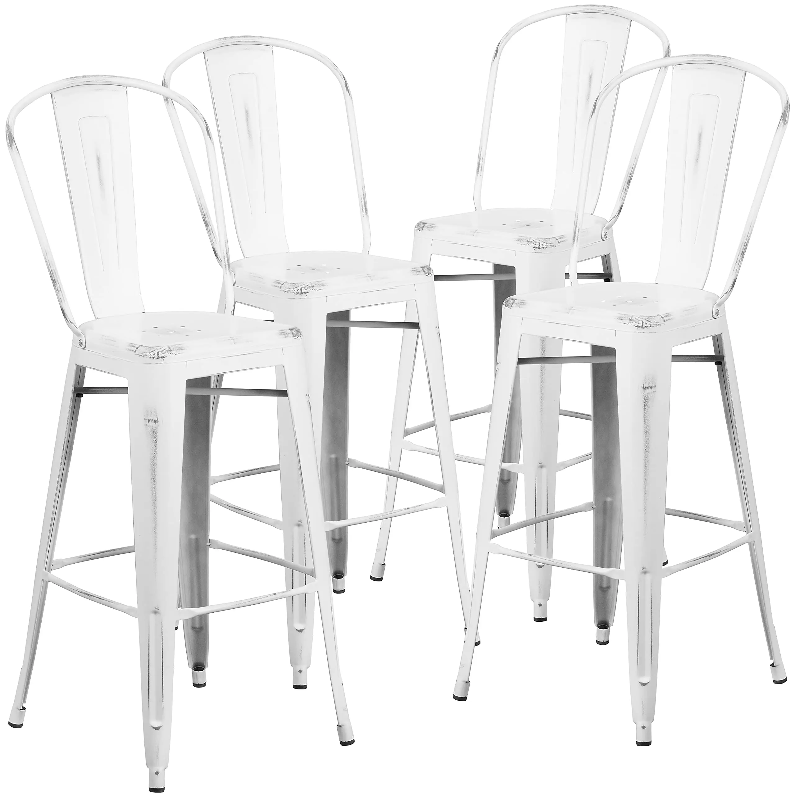 

White Distressed Metal 30 Inch Indoor Outdoor Bar Stool With Removable Backrest