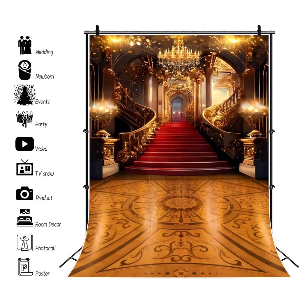 Luxury Vintage Palace Photography Backdrop Luxurious Opera Castle Palace Red Carpet Stairs Indoor Portrait Photo Background Deco