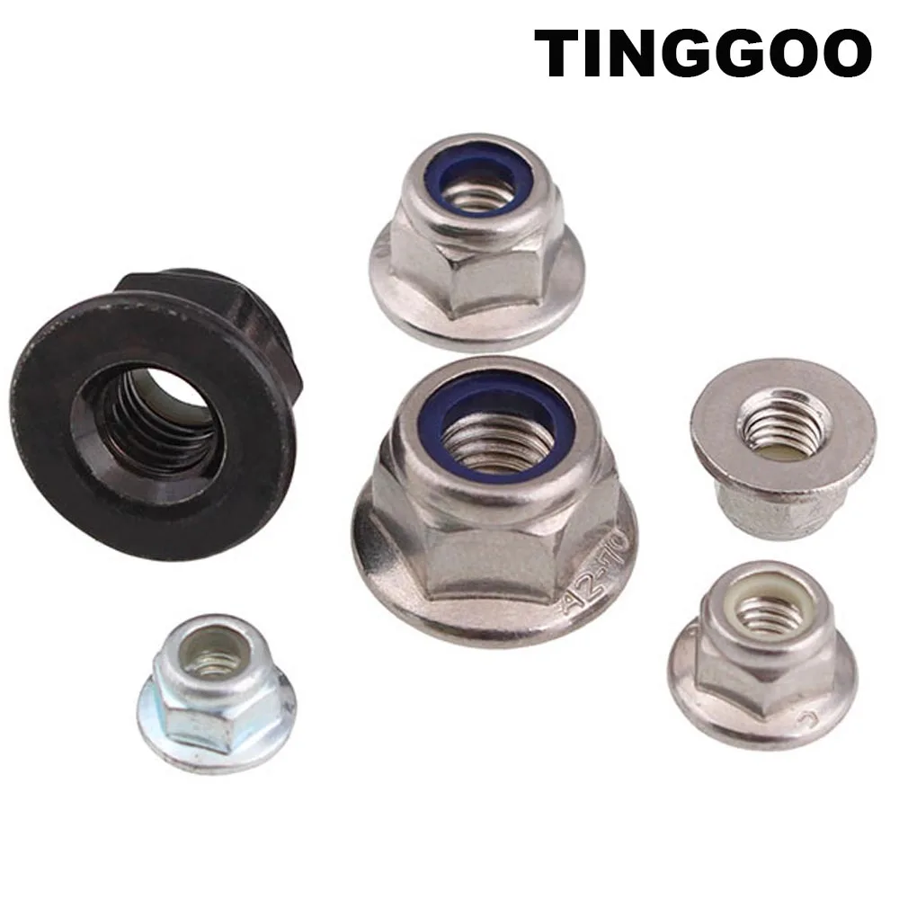 2/10 M3 M4 M5 M6 M8 M10 M12 304 Stainless Black Silver Carbon Steel Hex Flange Nylon Insert Lock Nut Self Locknut DIN6926 GB6183