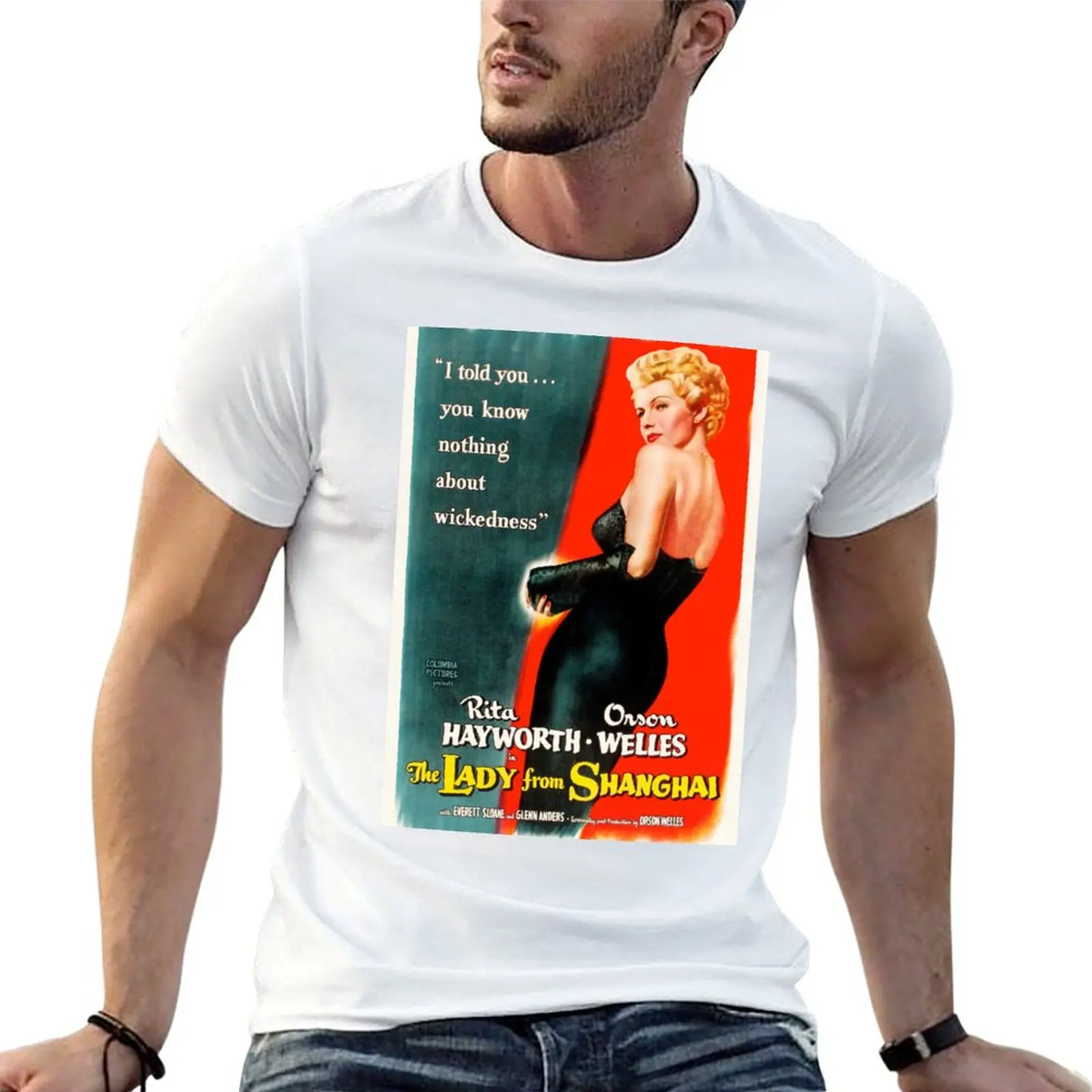 Camiseta Lady from Shanghai - camiseta vintage com estampa de filme noir, camisetas para homem, camiseta de algodão, camiseta masculina com estampa gráfica