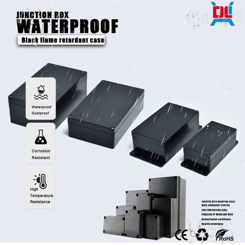 ABS Plastic Project Instrument Case, Waterproof Enclosure, Electrical Project Box, Junction Box, Black, Outdoor