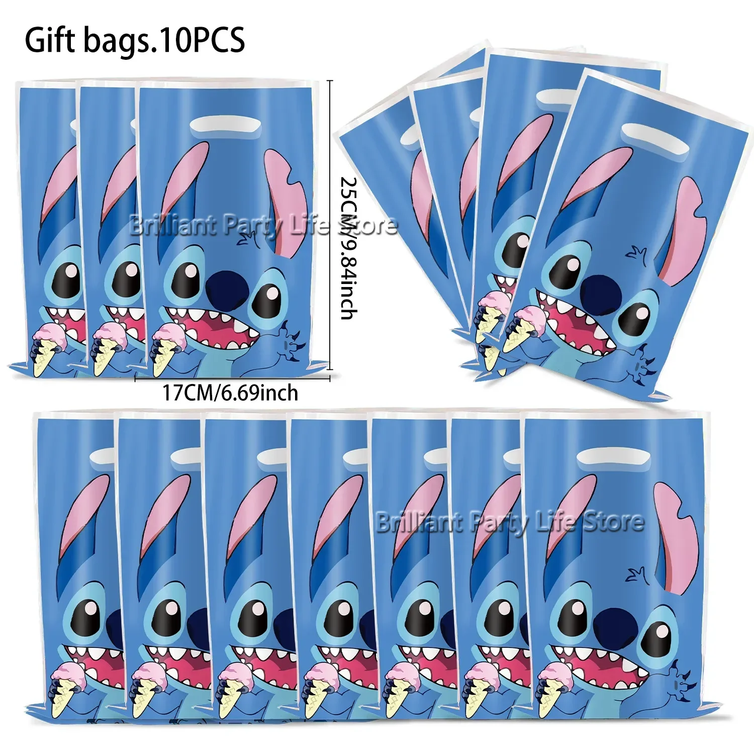 Bolsas de recuerdo de fiesta de Lilo & Stitch de Disney, bolsa de regalo de plástico con puntadas azules y rosas de Ángel para niños, decoraciones