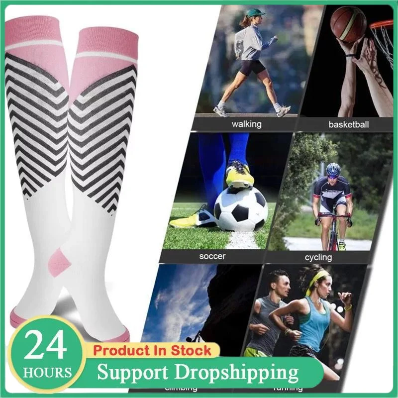 Women & Men Compression Socks Knee High Cycling Running Long Pressure Stockings For Flight Travel Athletic Crossfit Nurse Socks