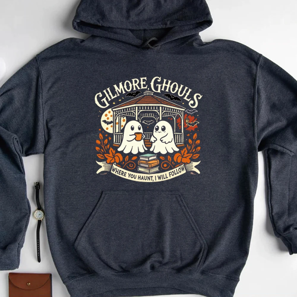 Felpa con cappuccio Gilmore Ghouls Parodia fantasma Felpa con cappuccio Halloween Pullover autunnale Camicia di Halloween Felpe con cappuccio a maniche lunghe invernali da donna