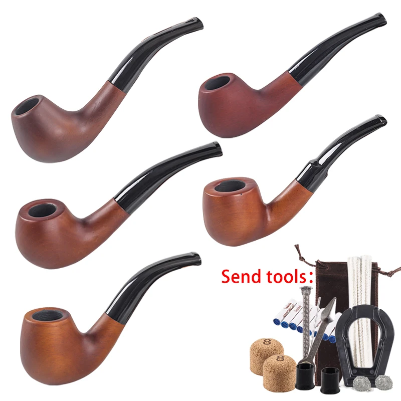 New 1pcs Red sand wood Smoking pipe tobacco pipe men's bending type filter pipe For 9mm filters Accessories p1307