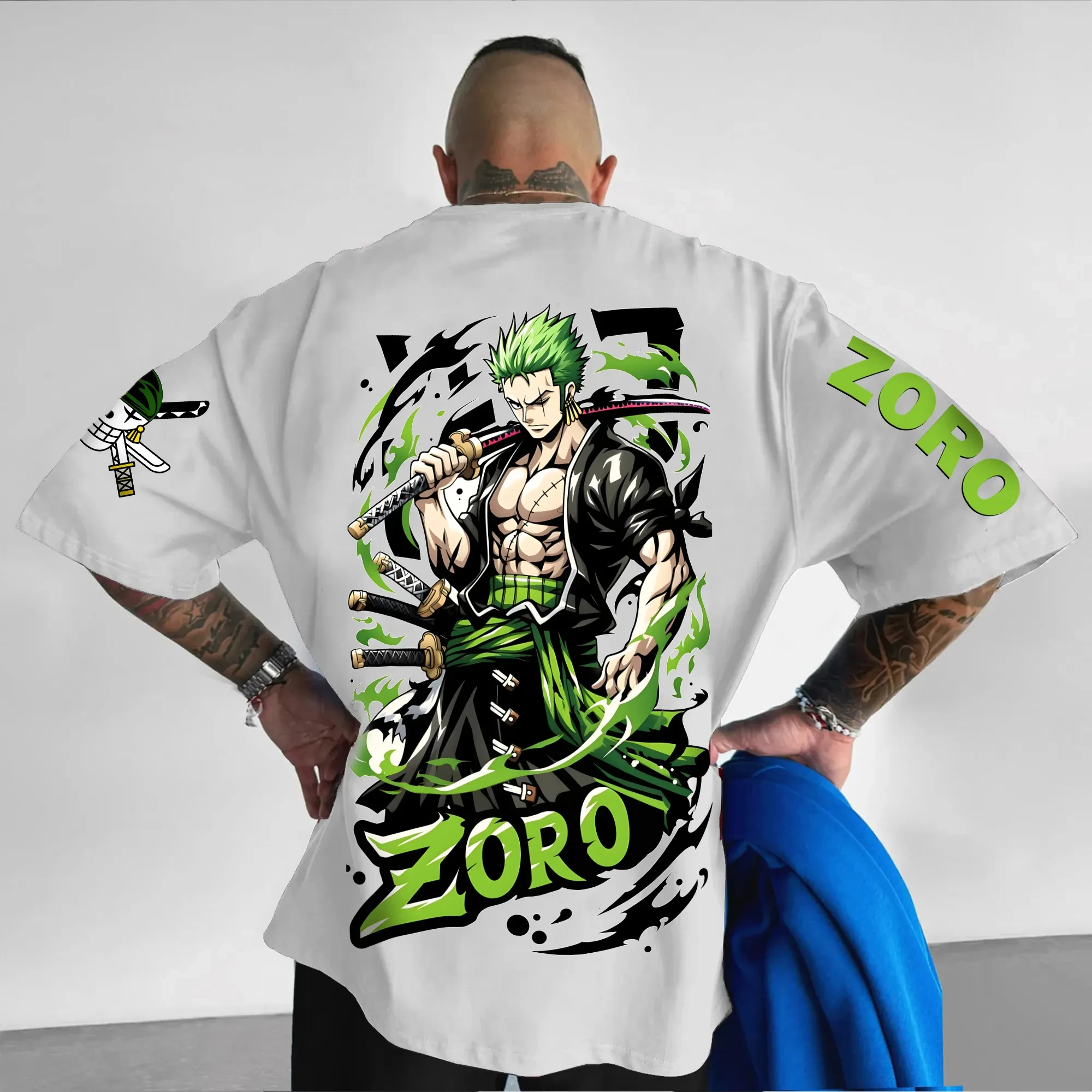 

Цельная хлопковая бандая с короткими рукавами и принтом Луффи, свободная мужская и женская летняя дышащая спортивная футболка с круглым вырезом 2025 г.