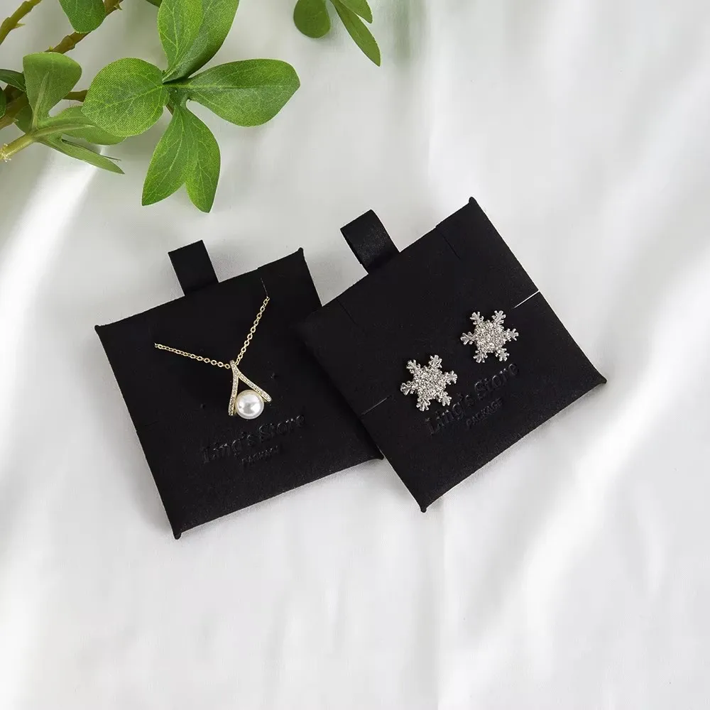 100Pcs Extreme Black Can Print Logo Microfiber Jewelry Display Card Soft Pads Accessories Bracelet Earring Hairpins Necklaces