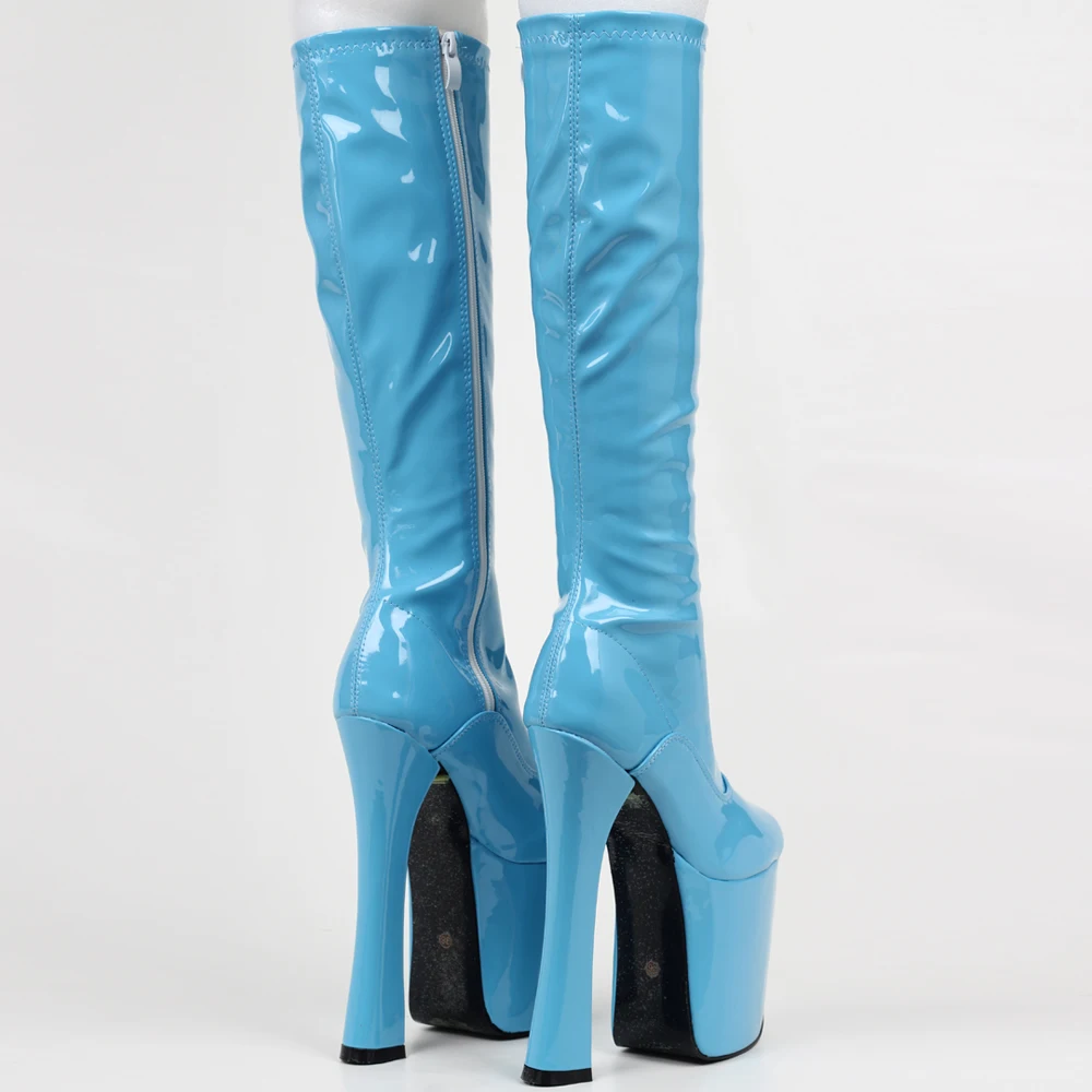 JIALUOWEI  20cm Extreme High Heel Thick Chunky Heels Platform Women Knee-High Long Boots -Exotic,Fetish,Sexy,Shoes