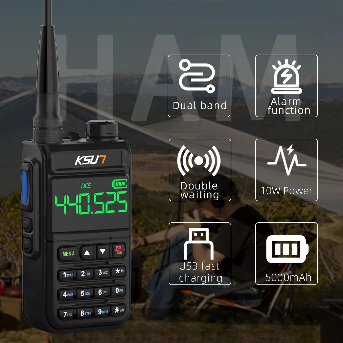 

KSUN UV78D 10W Portable Long Range Walkie Talkie FM CB Radio Wireless UHF VHF Dual Band Two Way Radio Walkie-Talkie