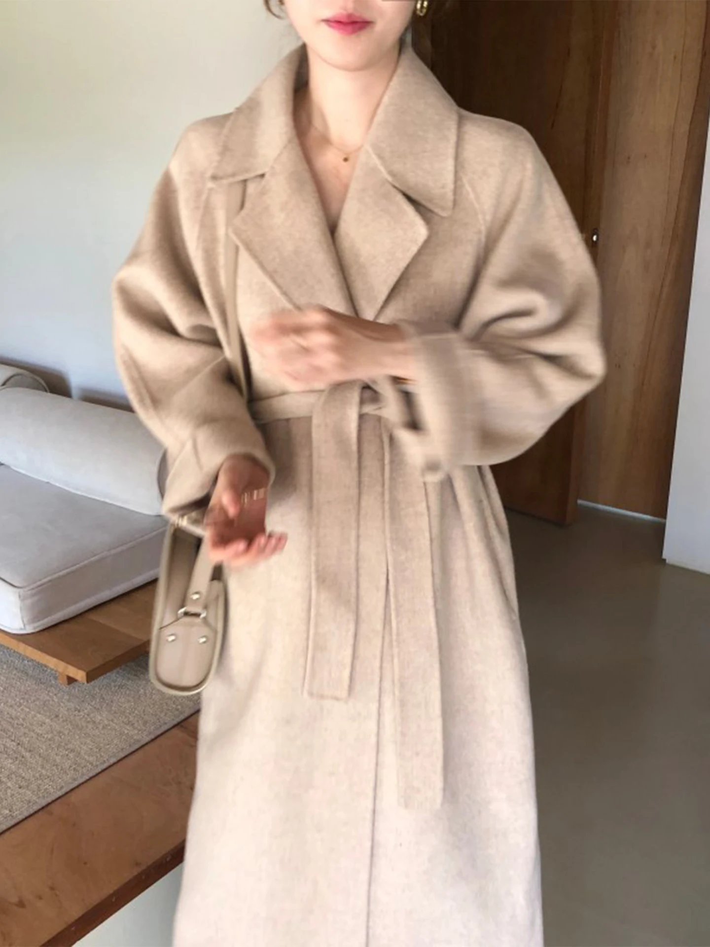 

Шерстяное пальто ручной работы, женское шикарное зимнее винтажное высококачественное пальто-камер с воротником и поясом, застегивающее талию, имитация пальто