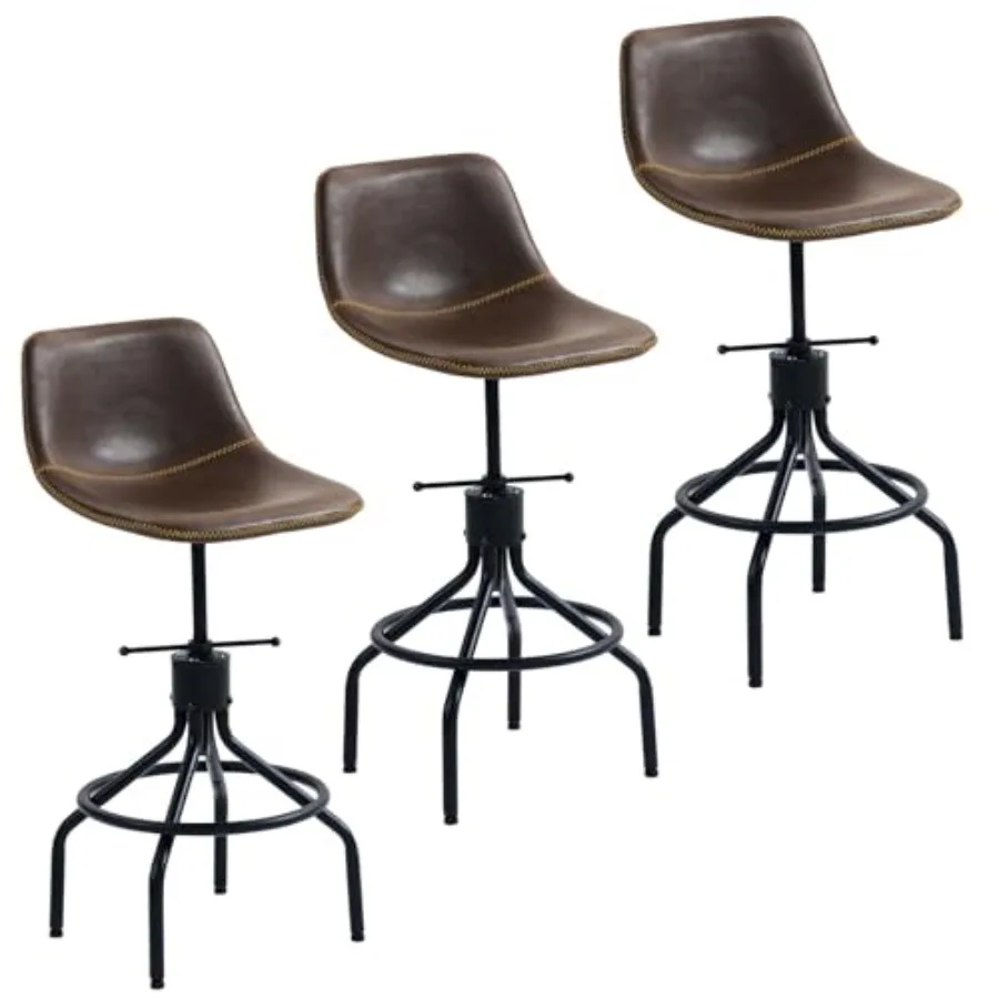 

Набор из 3 регулируемых барных стульев без подлокотников для кухонного острова, с спинкой, 26 дюймов, поворотные, из искусственной кожи, в индустриальном стиле, высота до столешницы