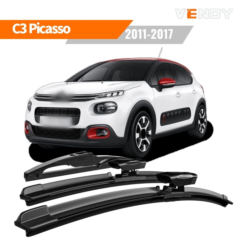 1set Front & Rear Windshield Wiper Blades Windscreen Wipers For Citroen C3 Picasso 2011-2017 Rubber Brushes Car Accessories