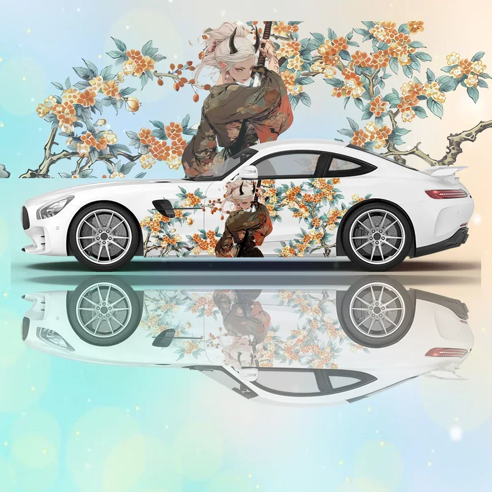

Japanese Geisha Flower Car Vinyl Wrap Decal Self-adhesive PVC Anti Scratch Sticker Suitable for Truck SUV Decor Auto Accessories