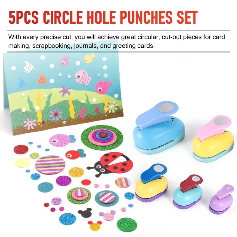 Circle Paper Punch, 5 PCS Circle Punches For Paper Crafts, 5 Different Size Circle Hole Punch,Random Colors