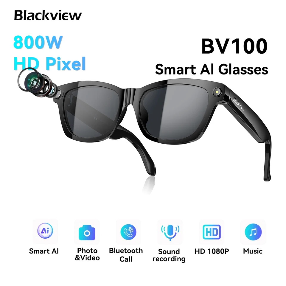 Blackview BV100 Bluetooth AI Smart Glasses with 8MP Camera Video
