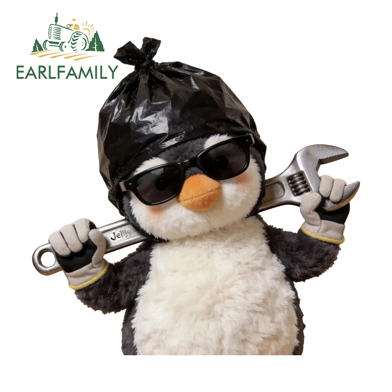 EARLFAMILY Repairman Peek Car Stickers Cute Penguin Plumber Waterproof Decal Bumper Vinyl Material Toolbox Helmet Decoration