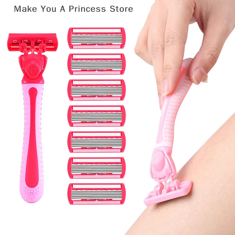 

Women Manual Safety Razor 6-Layer Stainless Steel Hair Removal Shaving Blades Replaceable Shaver Head